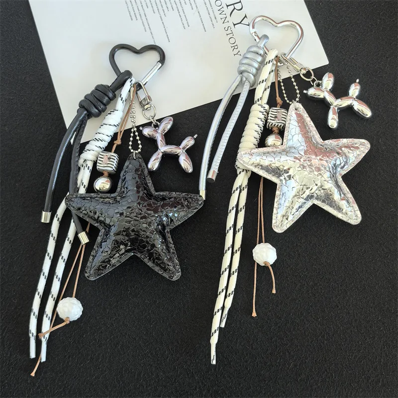 

2025 New PU Leather Starfish Bag Charm Cute Decorative Keychain Decoration Fashion Braided Rope Bag Accessorie Party Jewerly