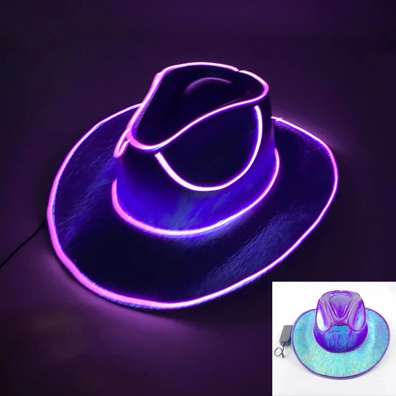 Neue Ankunft Perlglanz Cowboy Hut Tanz Kostüm Dekorieren Leuchtende Cowgirl Kappe Glowing Für Neon Nachtclub