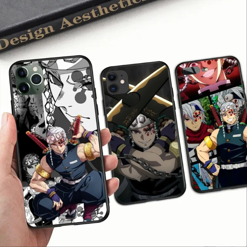 Demon Slayer Uzui Tengen Phone Case for iPhone 14 13 12 11 XS X 8 7 6 Plus Mini Pro Max SE 2022 Black Soft Phone Cover Funda