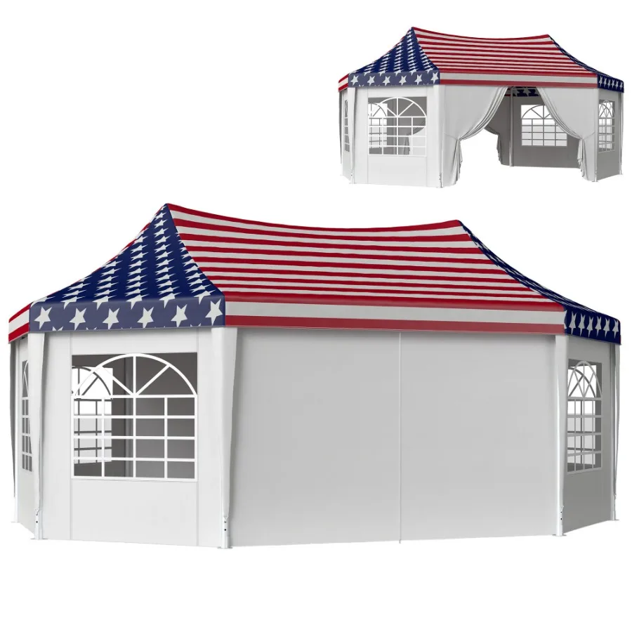 

22.3 x 16.4 ft Heavy Duty Party Tent Outdoot Canopy Tent with 2 Doors and 6 Windows American Flag