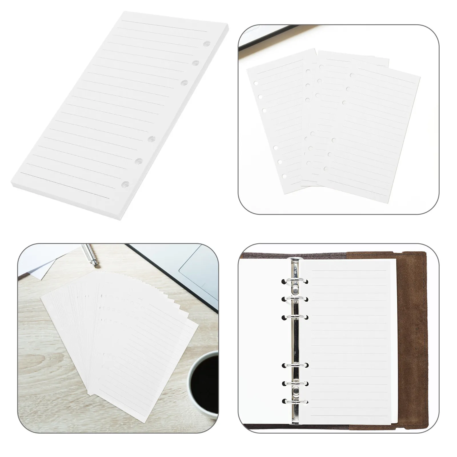 45 Hojas A6 de Papel Suelto con 6 Agujeros, Relleno para Cuaderno, Rayado, Cuadrícula, para Carpeta, Oficina, Estudiantes