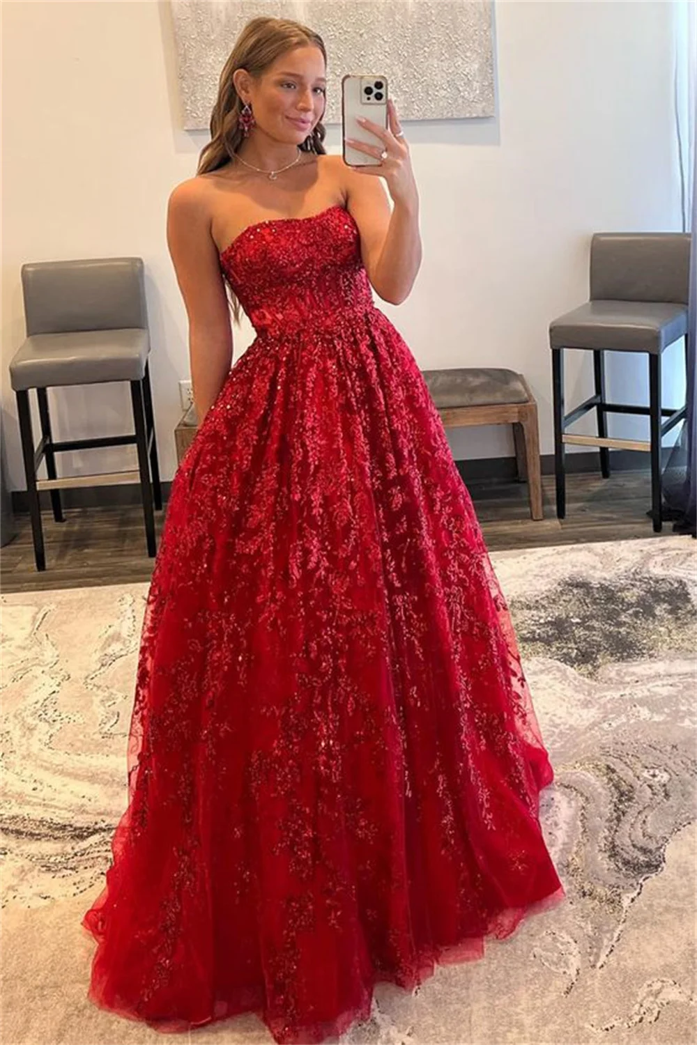 Bella Strapless Sequin Ball Gown robes de soirée Sleeveless Floor-Length Appliques Evening Dresses Formal Evening Wedding Dress