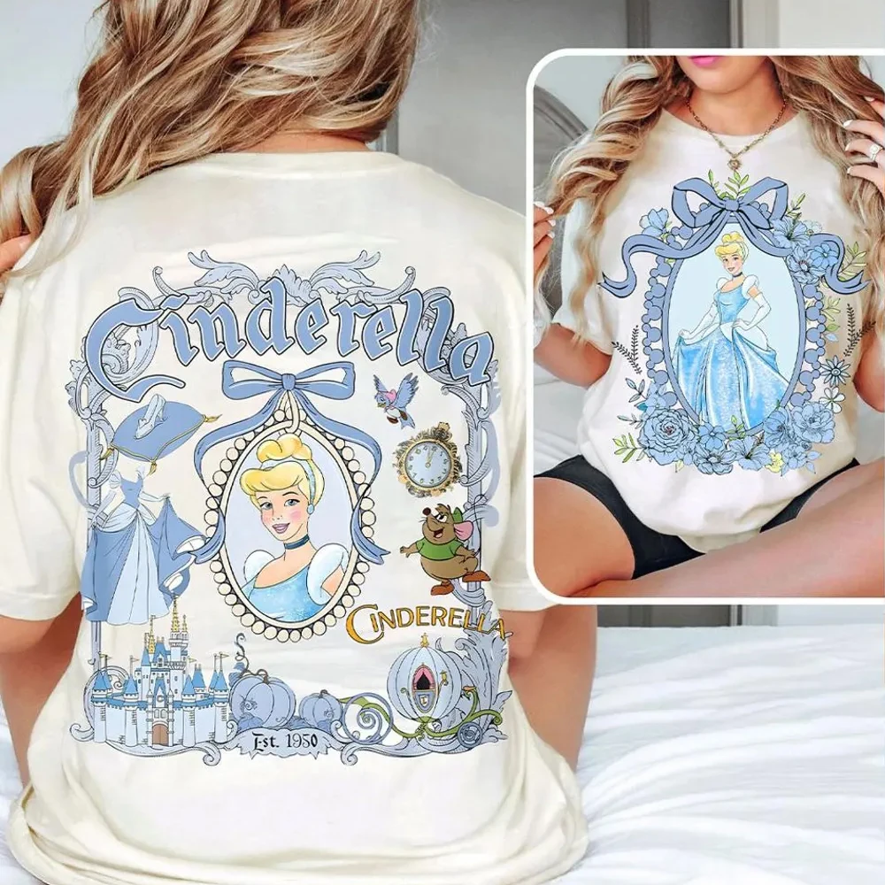 디즈니 여행 2025 프린트 티셔츠 미키 미니 마우스 화이트 티셔츠 여성 반팔 의류 패션 여성 streetwear 탑스