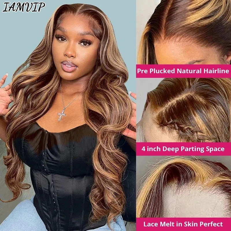 180% Gęstość P4/27 Ombre Highlight Wigs 13x4 13 6 Lace Frontal Wig Body Wave Human Hair Wig For Women 4x4 HD Lace Front Wigs