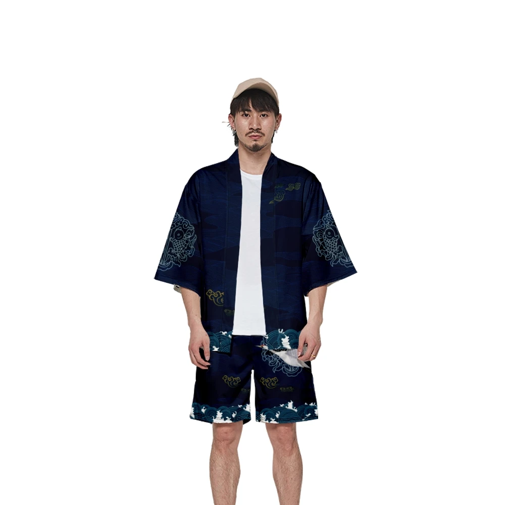 Haori entremi-Short Kimono Japonais, Vêtements Traditionnels Vintage Grue Plage Bol, Chemises Cosplay