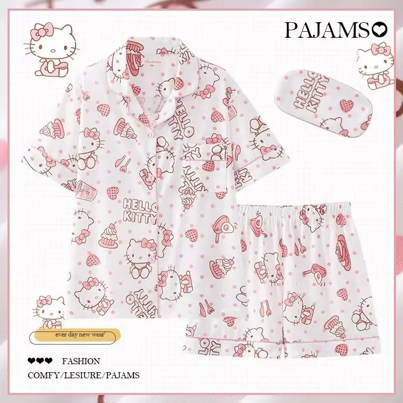 

Hello Kitty Cinnamoroll Kuromi My melody Pochacco New Cotton Pajamas Women Summer Short Sleeve Shorts Cartoon Girls Home Set