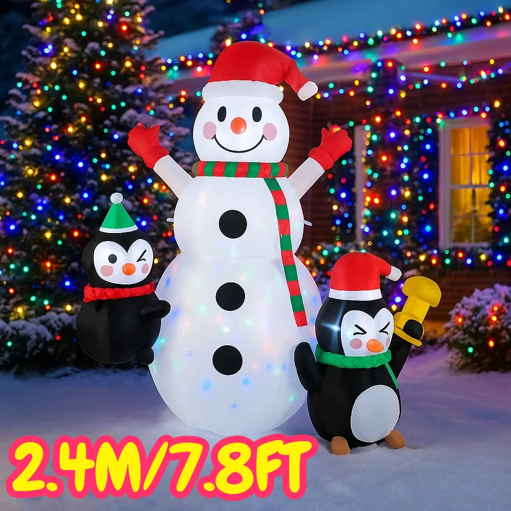 6.8ft led decoração brinquedo natal ao ar livre decoração brinquedo decorações de natal inflável boneco de neve e pinguins brinquedos casa quintal ornamentos