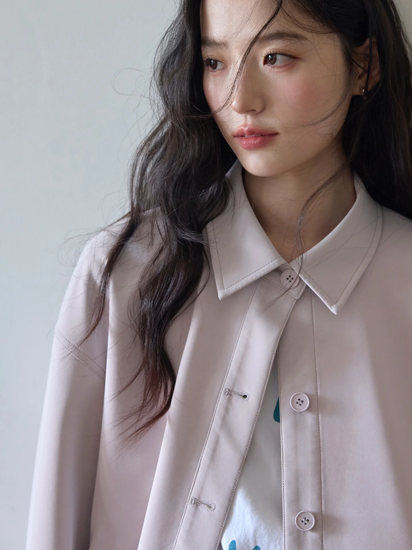 

Ele Long Sve Motorcycle Jaet Women's Loose Slimming Windproof PU Leather Coat Stand Collar Environmental Faion Out...