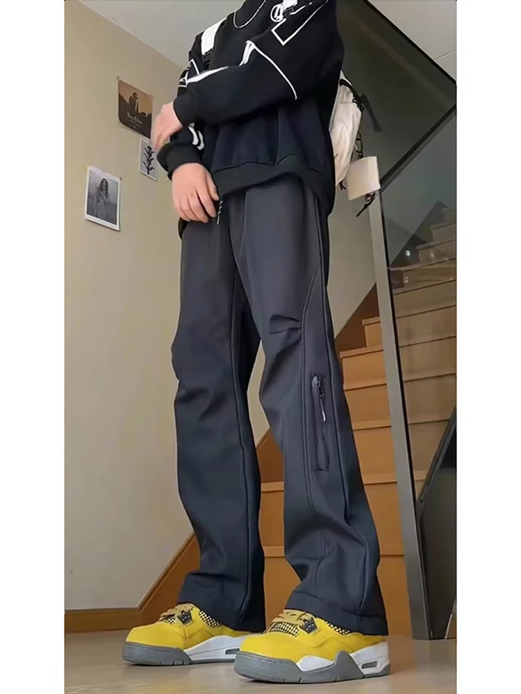 

Thiened Fce Winter Work Pants Men's Soft ell Jaet Trousers Waterproof Cold Proof Casual Straight Leg Trousers