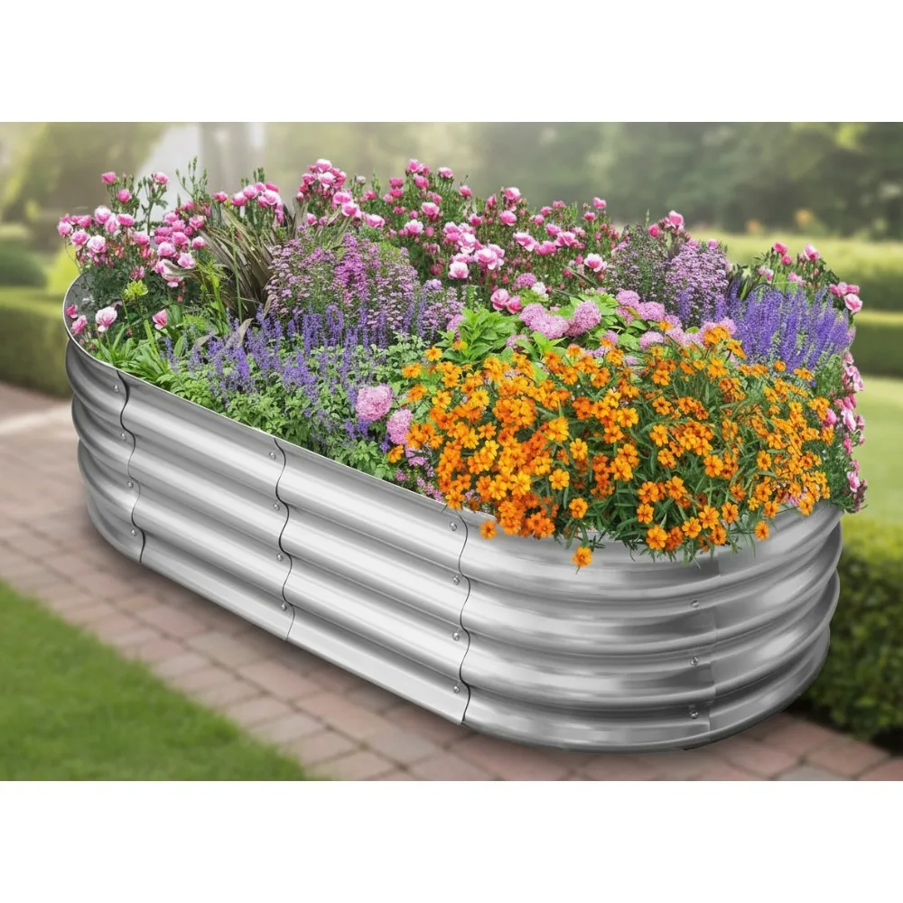 

4x2x1ft Galvanized Raised Garden Bed - Durable Metal Planter Box with Trellis for Outdoor Vegetables Flowers