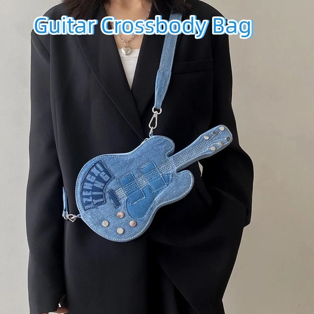 

Simple Vintage Guitar Crossbody Bag Large Capacity Casual Denim Canvas Bag Handbag Y2k Jeans Messenger Bag Students