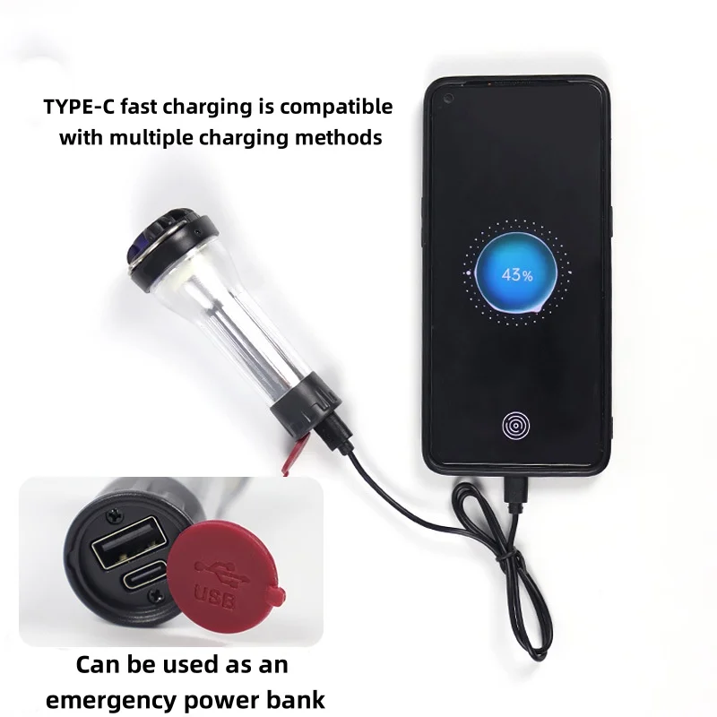 أضواء خيمة التخييم LED ضوء الطوارئ نوع c شحن فانوس التخييم عكس الضوء مصابيح تعليق للزينة للسفر في الهواء الطلق #3