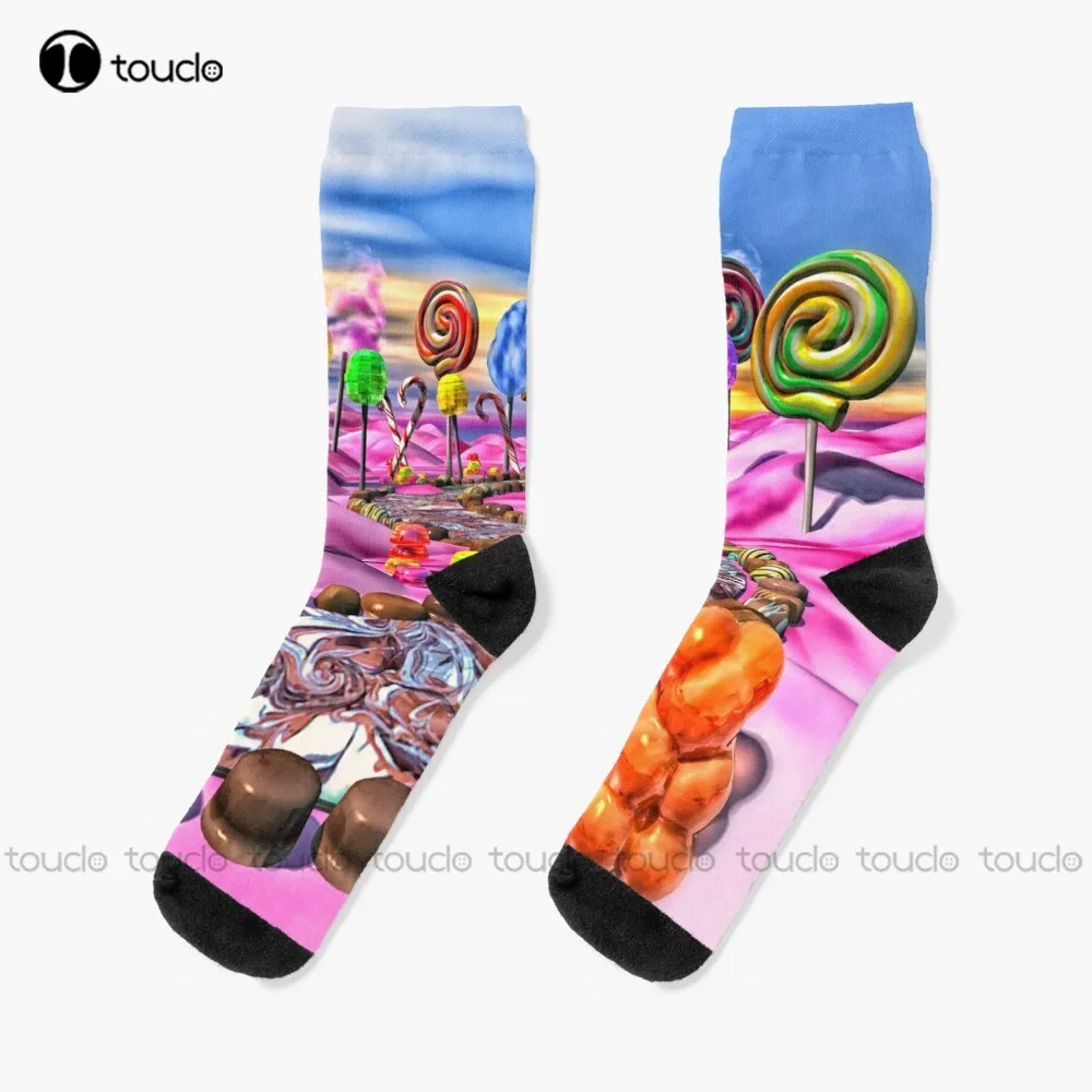 

Pink Candyland Socks Halloween Socks Funny Art Streetwear Colorful Cartoon Socks Christmas New Year Gift Custom Gift Cartoon