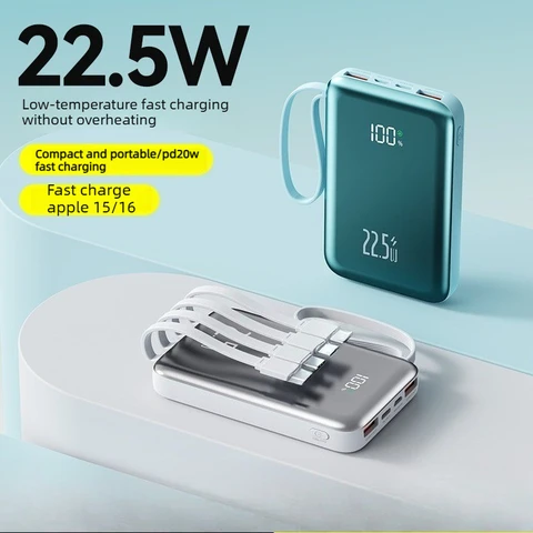 (CCC)22.5W 10000/20000mAh Power Bank для мобильных телефонов iPhone, Huawei и Xiaomi, портативное зарядное устройство со встроенным кабелем