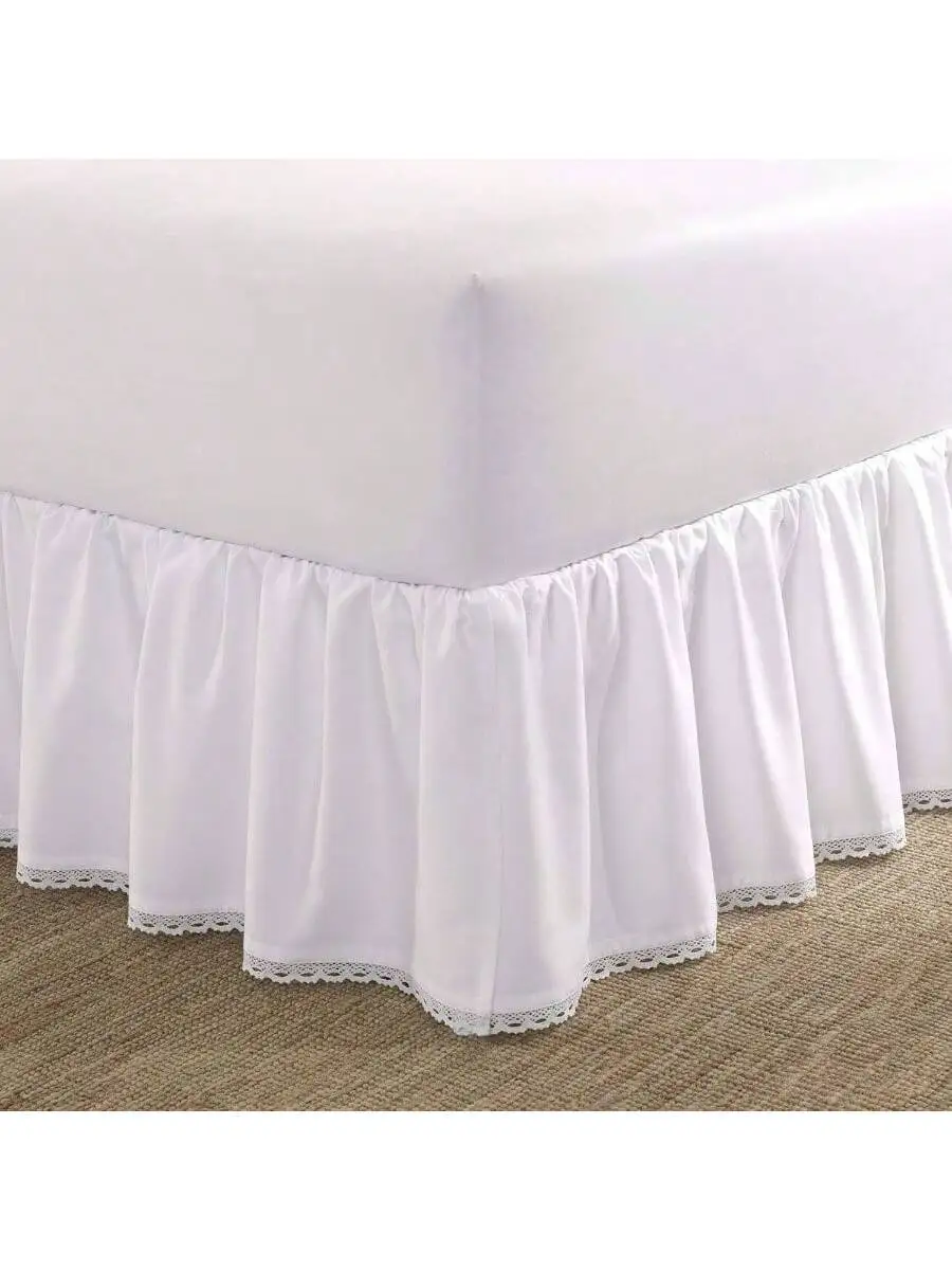Falda de Cama con Volantes de Crochet, Blanca, Tamaño Individual, Calidad de Hotel, Antiarrugas, Resistente a la Decoloración