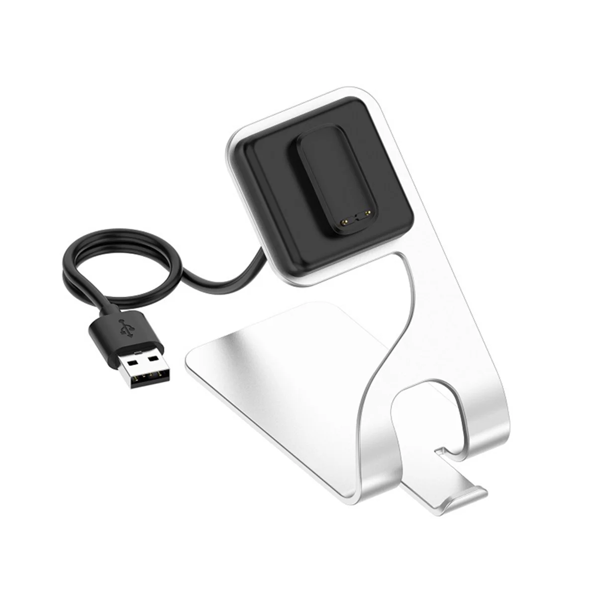 For Fitbit Charge 5/6 Watch Holder Luxe Aluminum Alloy Second Generation Multi-Function Metal Seat Charger,Silver