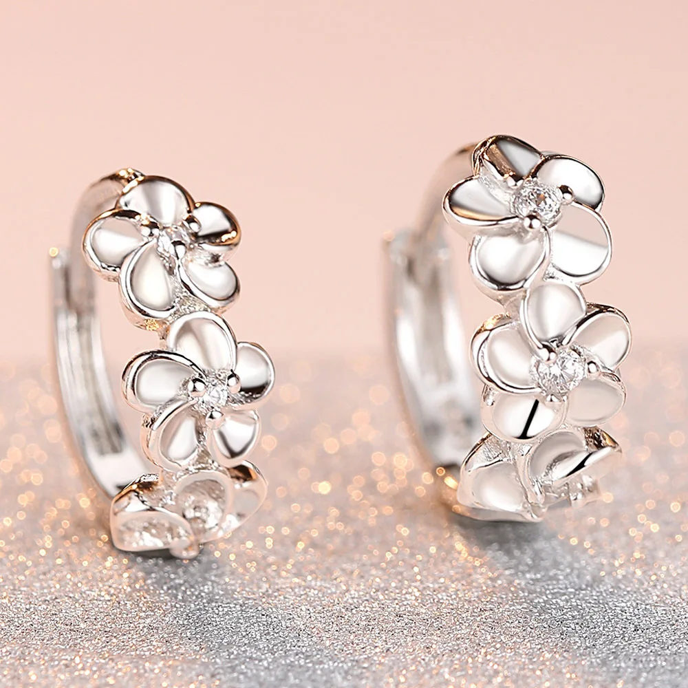 Neue 925 Sterling Silber Ohrringe Luxus 5A Zirkon Blumen-Design Hochwertig für Damen Hochzeitsschmuck Verlobung Geschenke für Frauen Party