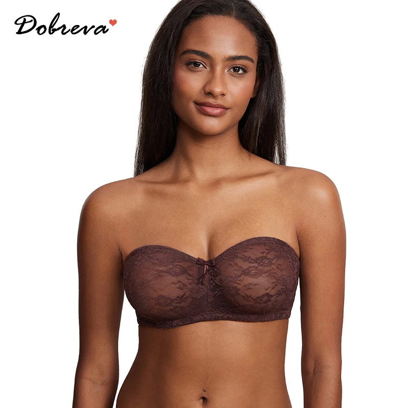 

Dobreva Women's No Padding Strapless Lace Bra Underwire Multiway See-through