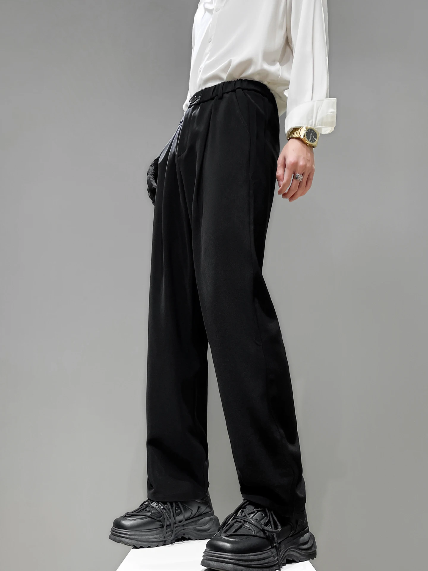 

Мужские брюки Bla: прямые, с эластичным поясом, в западном стиле, для весенне-осеннего сезона, повседневные, модные