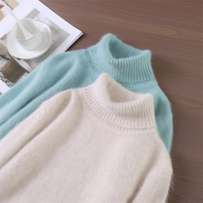 

2025 High Neck Pullover Autumn Winter Women's 100% Pure Mink Cashmere Sweater Daily Warmth Versatile Knit Sweater for Layering