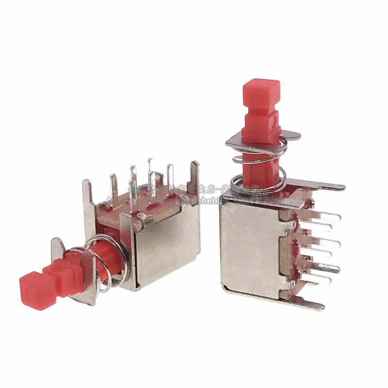 100pcs for Push Switch PS-22F02, 6Pin Latching/Non-latching Red Button,