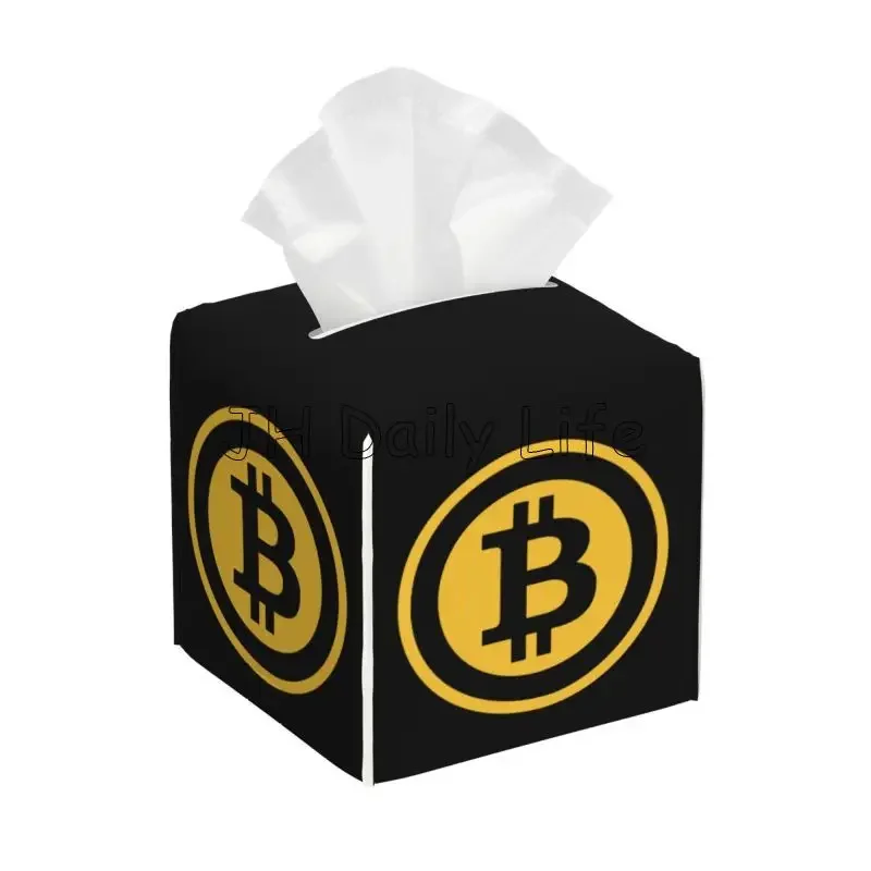 

Квадратный чехол для коробки для салфеток с логотипом Bitcoin, кожаный держатель для салфеток, декоративный для спальни, ванной комнаты, прикроватной тумбочки, домашнего офиса, автомобиля