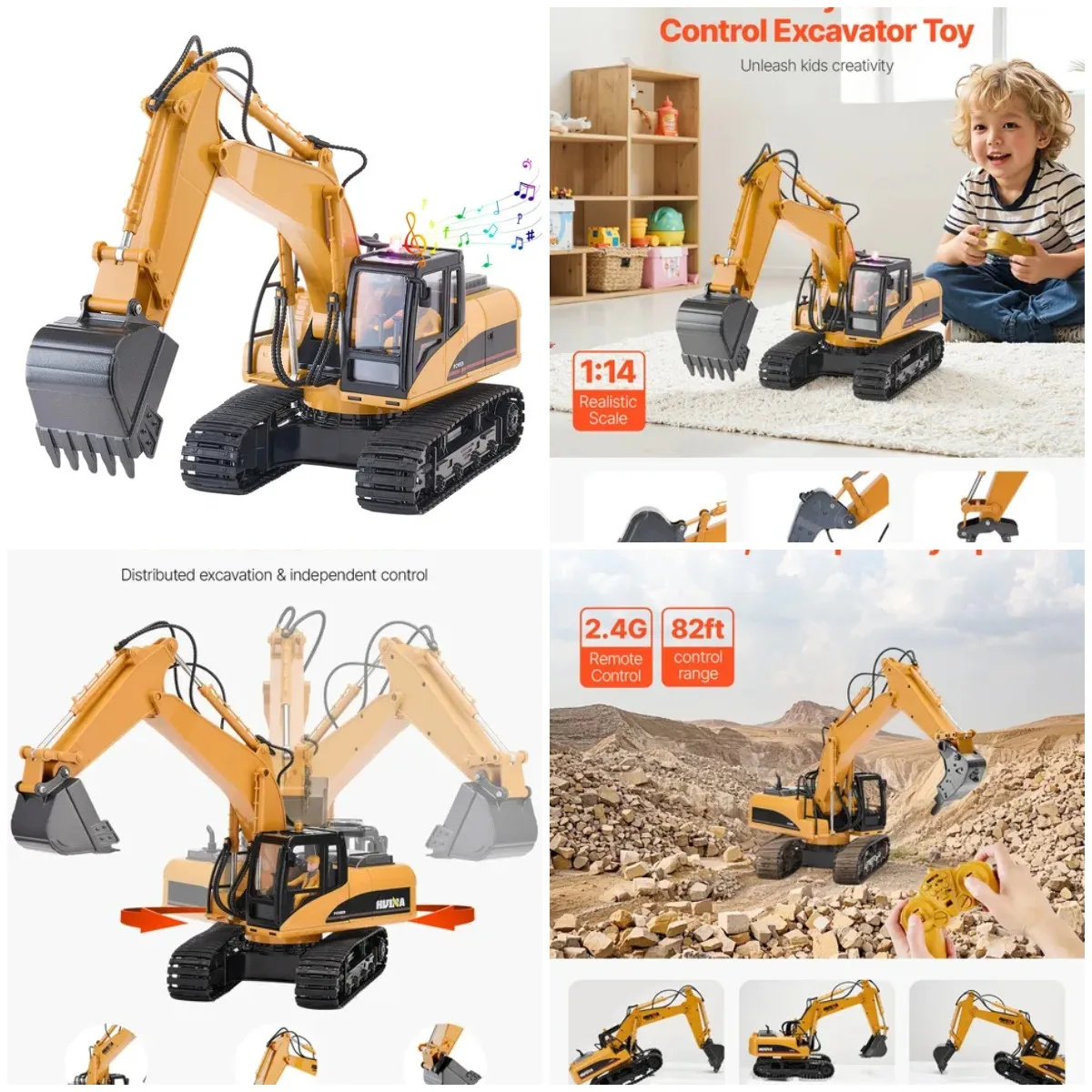 Игрушечный экскаватор с дистанционным управлением, 15-канальный радиоуправляемый экскаватор в масштабе 1:14, экскаватор для детей