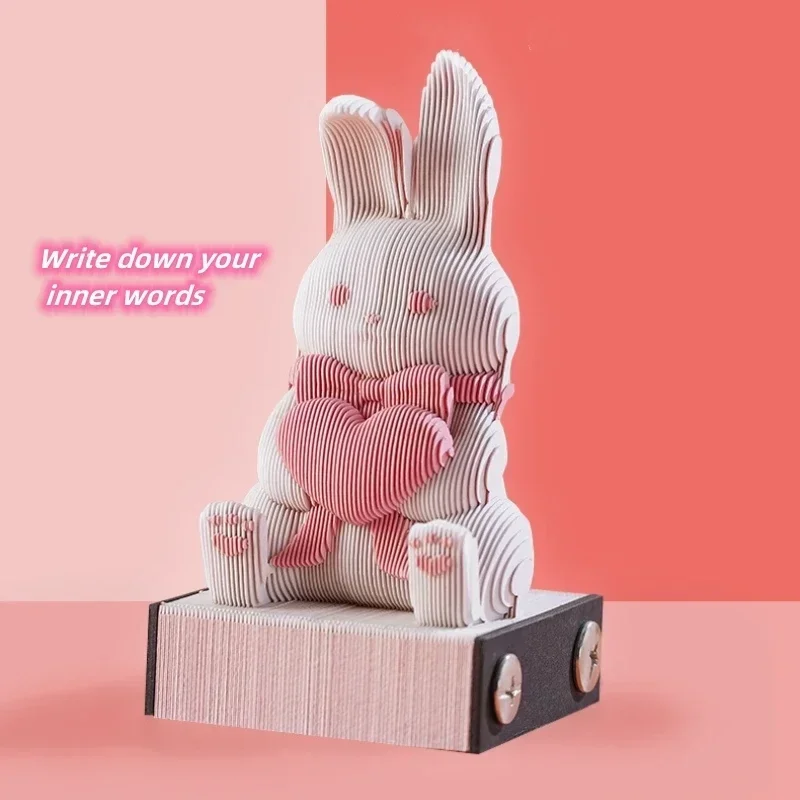 Block 3D Notepad Cute Bunny Notes Three- Dimensional Rabbit Memo Pad Paper Notes 3D Calendar 2024 Desk Decoration Accessories