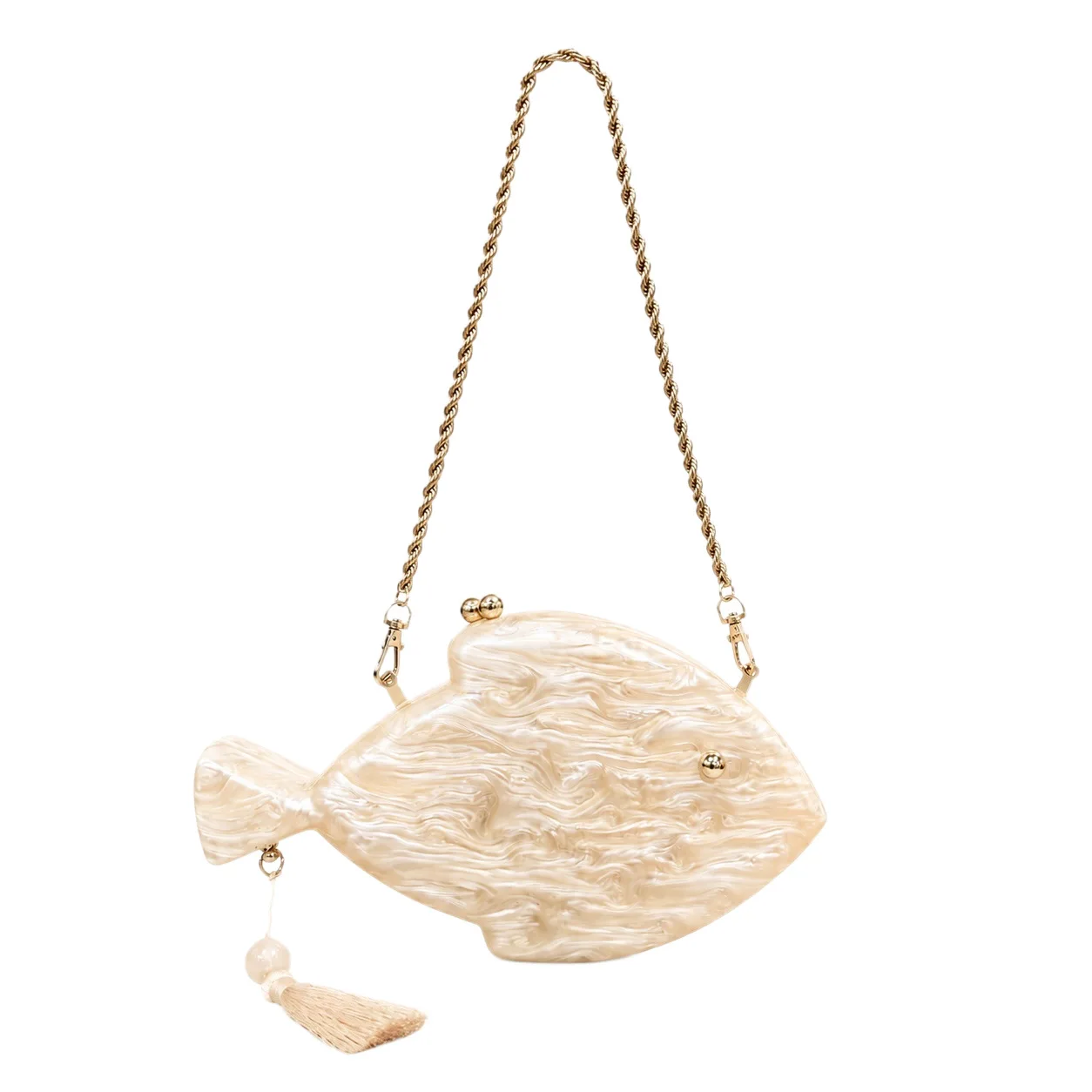 Fashion Fish Shaped Evening Bags for Women Handbag Acrylic Box Bag NEW Tassel Shell Pattern Shoulder Bag Party Wedding Purses