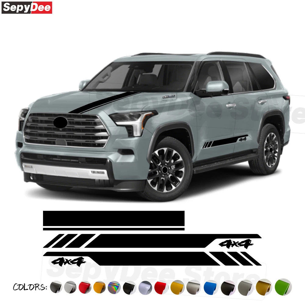 4 X 4 Graphic Car Engine Cover Door Side Stripe Sticker for Toyota Sequoia Auto Body Decor Vinyl Decal Car Tuning Accessories