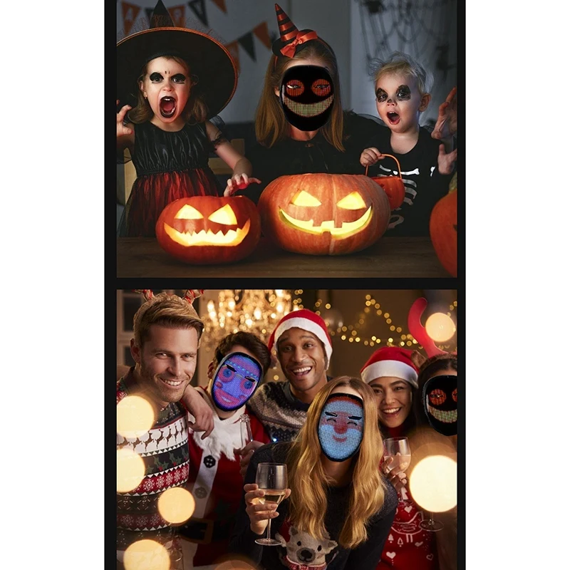 TTKK-Variable Face Glow Mask, Mobile APP Edição, LED, Adequado para Festivais, Festas, Danças, Bares, Discotecas, Hot