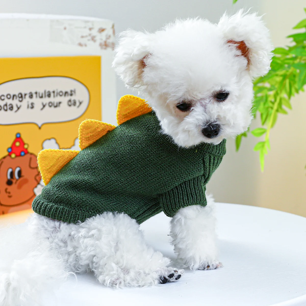 1PC Pet Wear Dog Spring, Autumn, and Winter Warm 3D Green Cute Dinosaur Knit Pullover Sweater For Small Medium Dogs