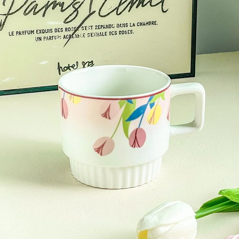 200ml Ceramic Mug Tulip Flower Cup Lovely Maiden Sense Water Cup Couple Style Coffee Cup Kitchen Drinkware Creative Mugs Cute