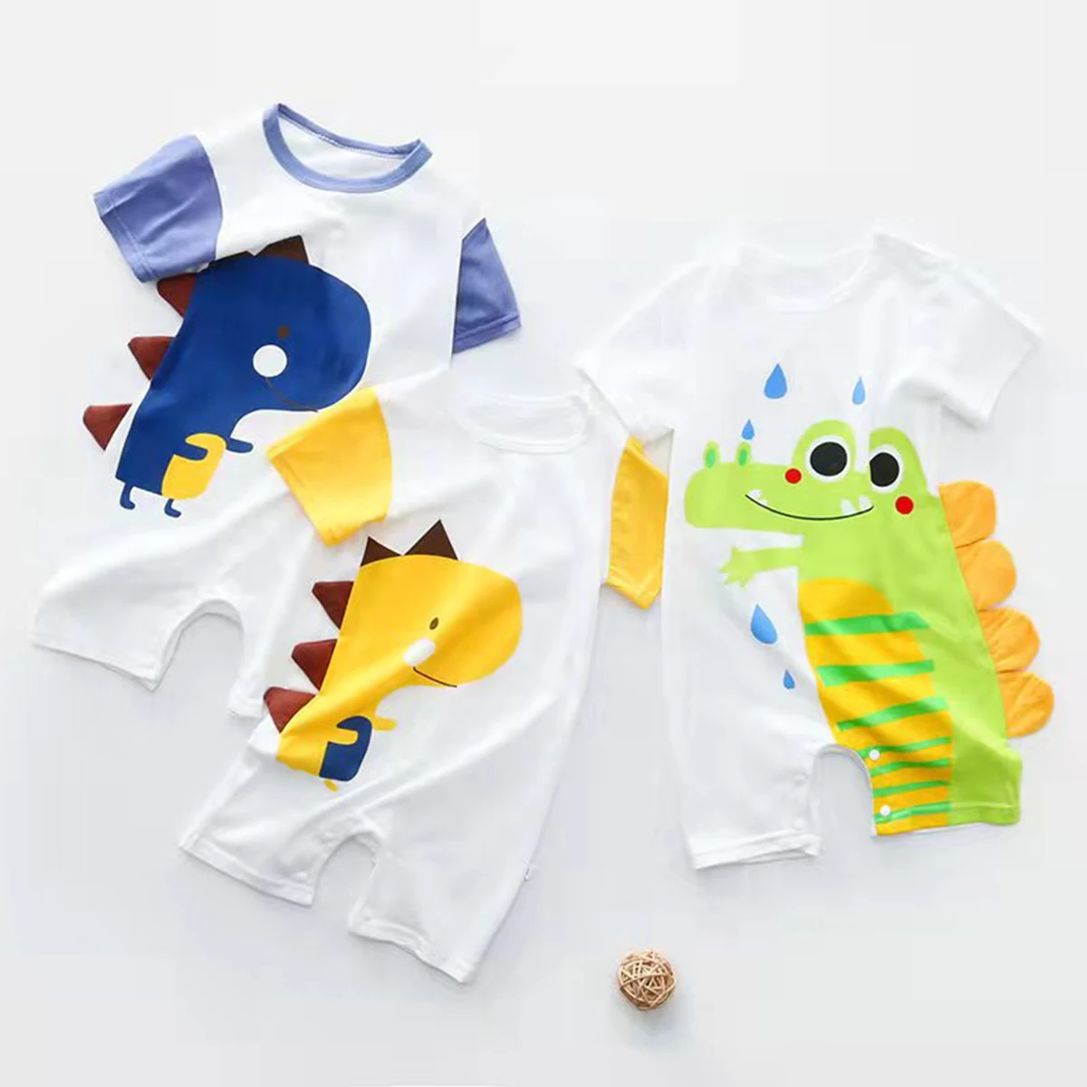 

Baby Boys Girls One Piece Short Sleeve Romper Cotton Jumpsuit Dinosaur Bodysuit Infant Summer Clothes