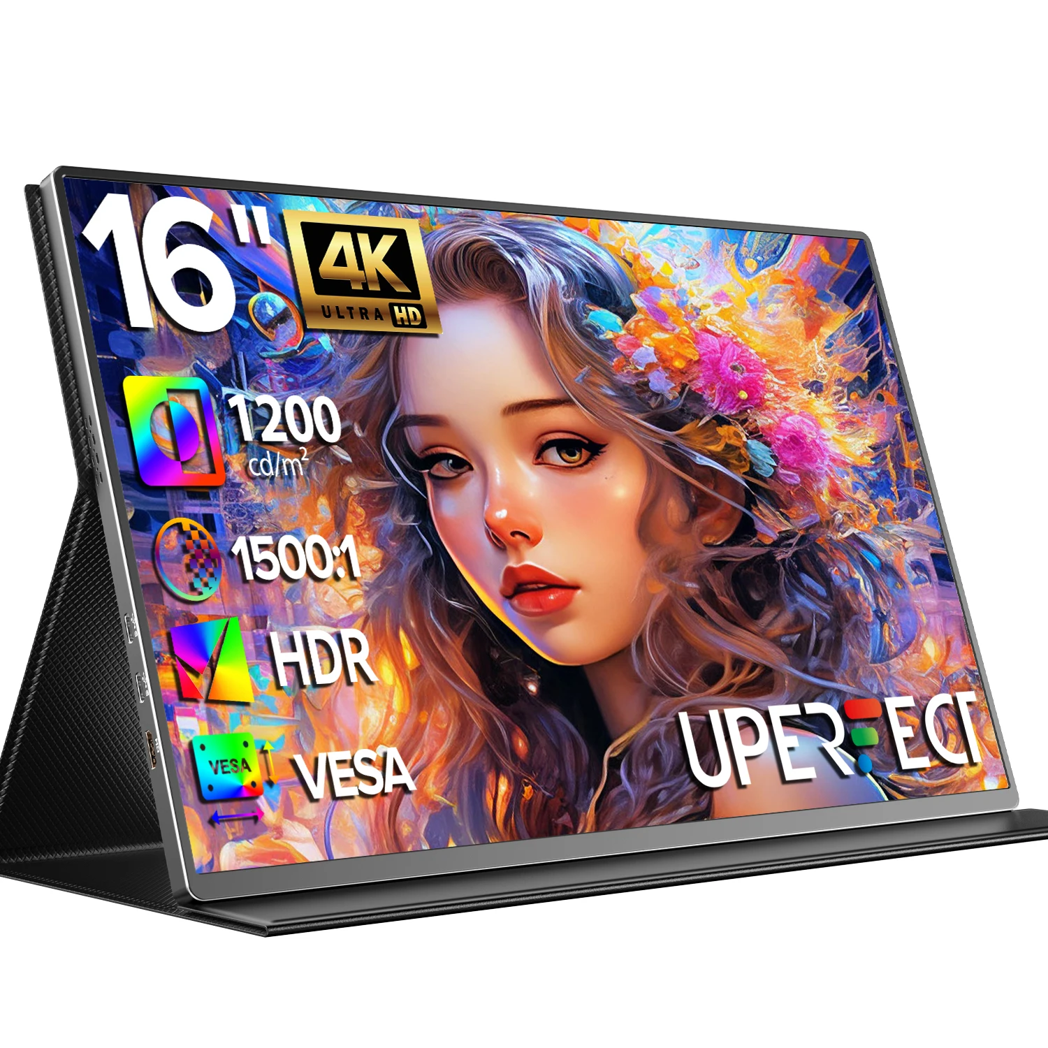 شاشة كمبيوتر محمول محمولة UPERFECT UColor T6 مقاس 16 بوصة بدقة 4K UHD 1200 شمعة في المتر المربع 16:10 100% sRGB IPS FreeSync HDR خارجية مع منفذ USB-C HDMI لأجهزة الكمبيوتر الشخصية والهواتف وأجهزة Mac وPS4 وPS5 وSwitch