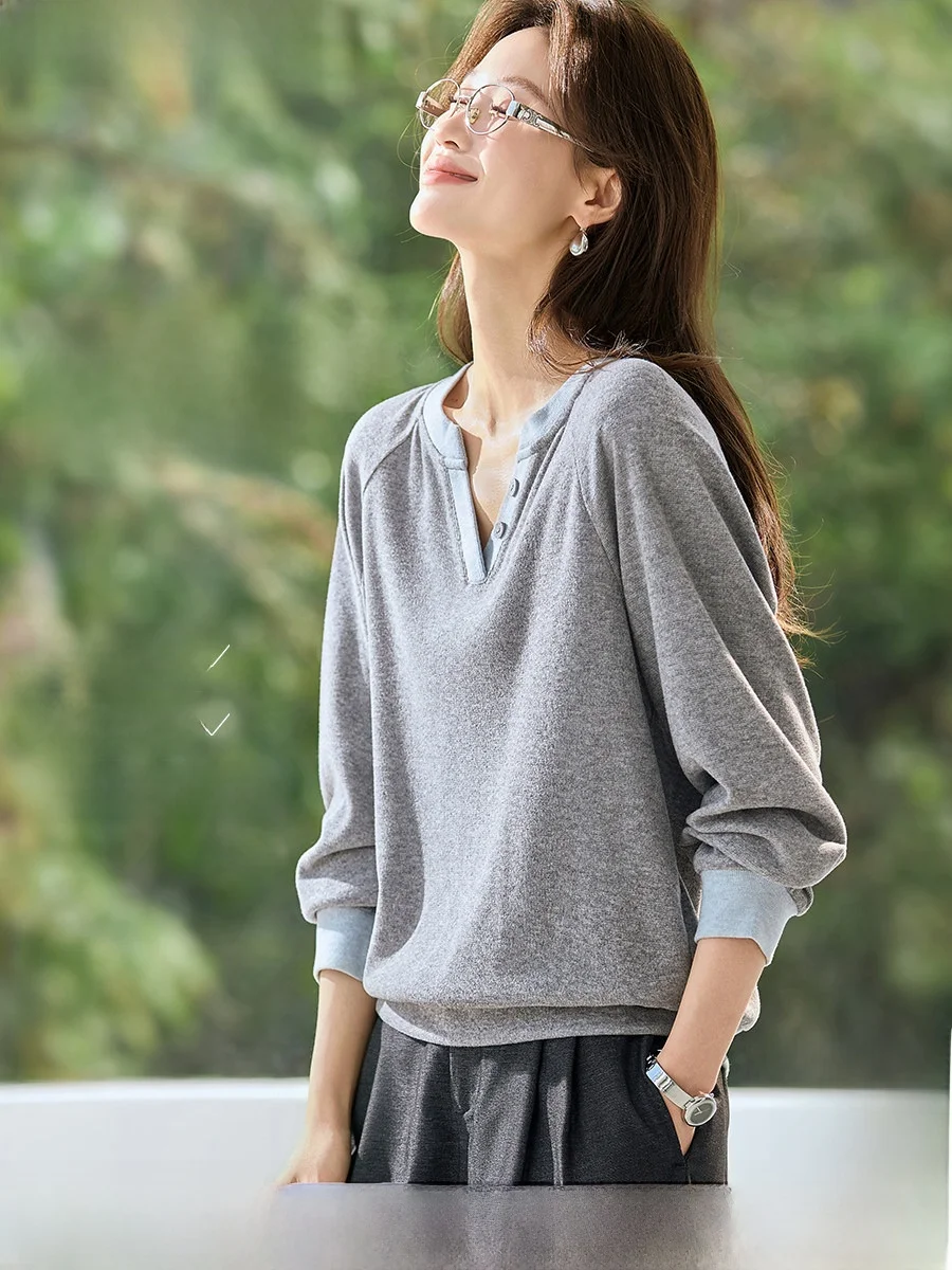 

Мягкий свободный свитшот Mo Han Mei V-Ne, новинка весны Sle Fre Color Blo, утягивающий свитшот, женская мода