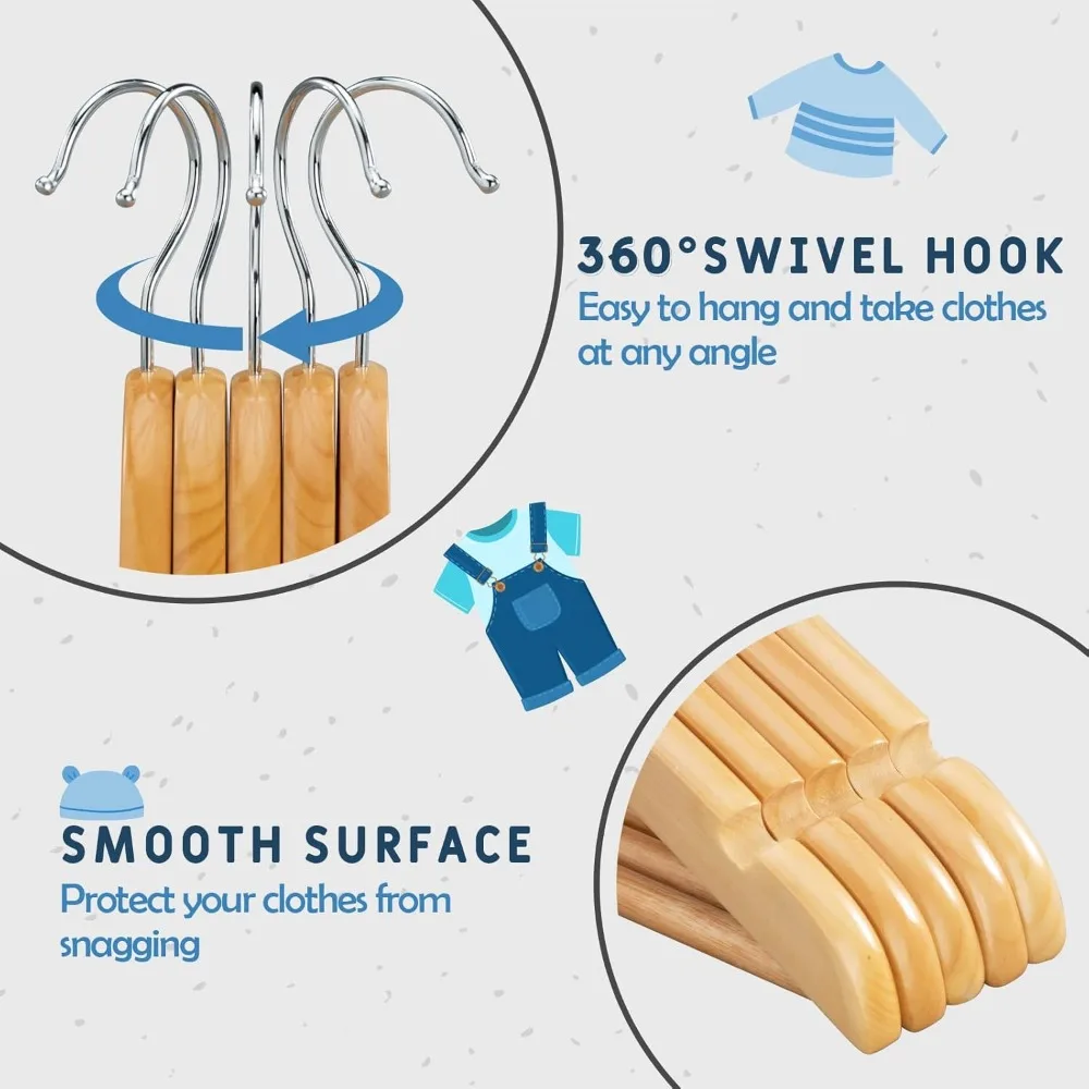 Kinder-Kleiderbügel aus Holz, 20er-Pack, Baby-Kleiderbügel aus Naturholz mit glatter Oberfläche, Kinder-Kleiderbügel aus Massivholz für Kleidung mit Präzision