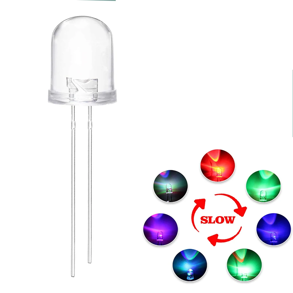 10PCS 10mm RGB LED Diode Multicolor Fast/Slow Flashing Super Bright Light Emitting Diode Transparent Round Diffuse Flash Lamp