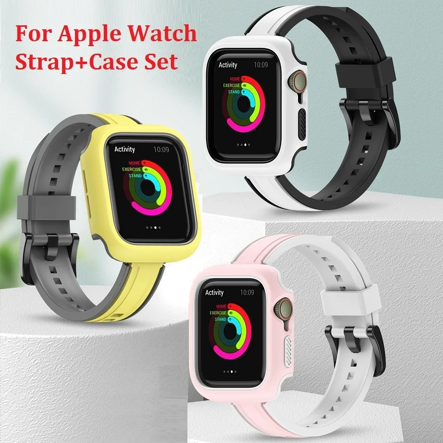 

2 in 1 Small Waist Silicone Sttrap + Watch Case for Apple Watch Series 7/6/5/4/3/2/1/SE (41MM 45MM 44MM 38MM) smart watch strap