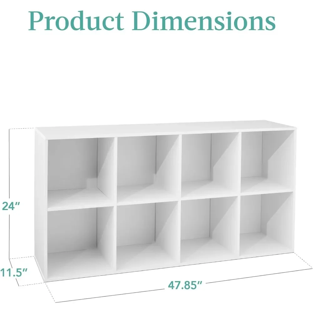 8-Cube Storage Organizer, 11in Shelf Opening, Bookcase, Display Shelf, Customizable w/ 3 Removable Back Panels – White