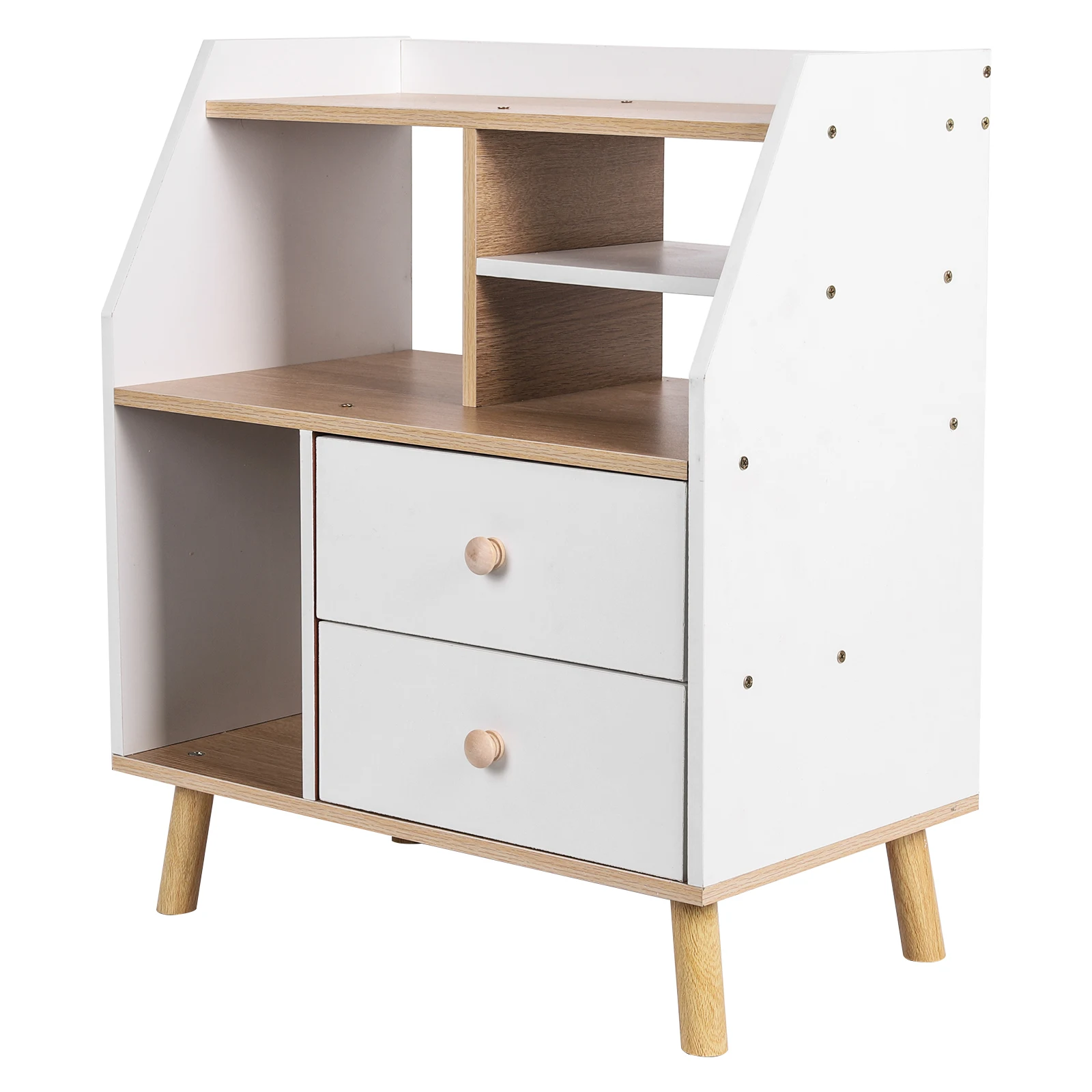 

Деревянная тумбочка, приставной столик с 2 ящиками, простой прикроватный шкафчик для хранения, скандинавский прикроватный шкаф для хранения для гостиной, офиса