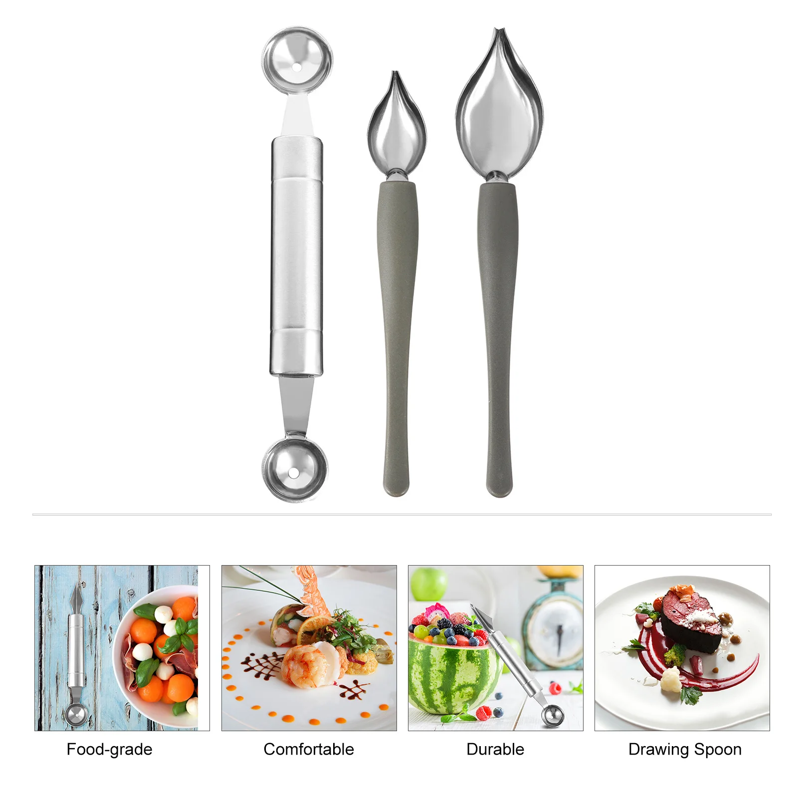 

3 Pcs Cake Baking Decoration Tool Set Stainless Steel Anti Rust Small Large Double Headed Spoon Portable Pastry Sauce Painting