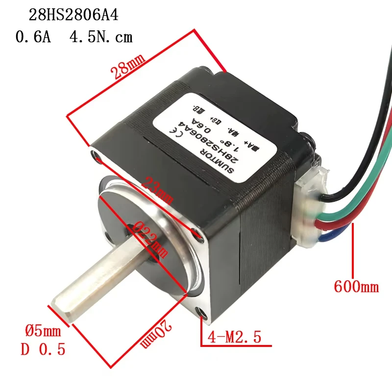 NEMA11 Stepper Motor with 4.5N.cm Motor Length 28mm 4-Wire 1.8 Degree Current 0.6A CE ROHS Single Output Shaft Stepping Motor