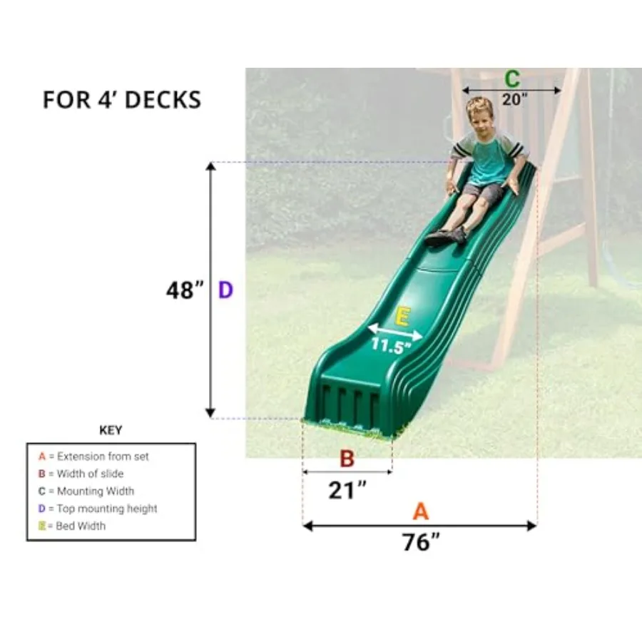 Two Piece Plastic Cool Wave Slide for Swing Sets- Swing Set Replacement Slide, Green