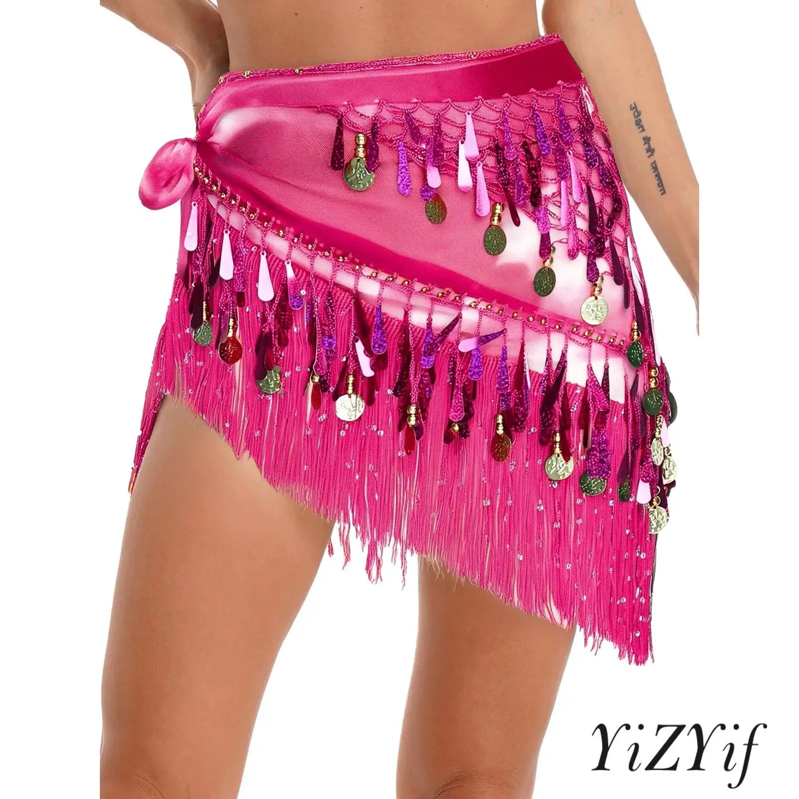

‌Trendy Triangle Hip Skirt for Womens with Sparkling Rhinestones Stretchy Scarf for Belly Latin Dance Themed Parties Dancewear