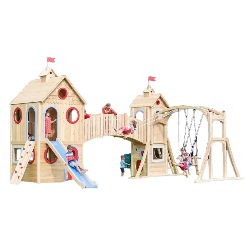 

Multifunctional High Quality Wooden Outdoor Playground Set for Kids Ins Children Garden Swing Slide PE Steel Nylon PP Schools