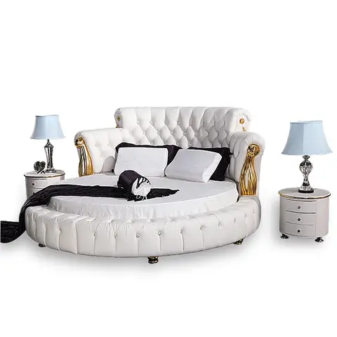 (1 Bed +2 Night Stand +mattress)/lot European Design Round Soft Bed Home Bedroom Furniture Set