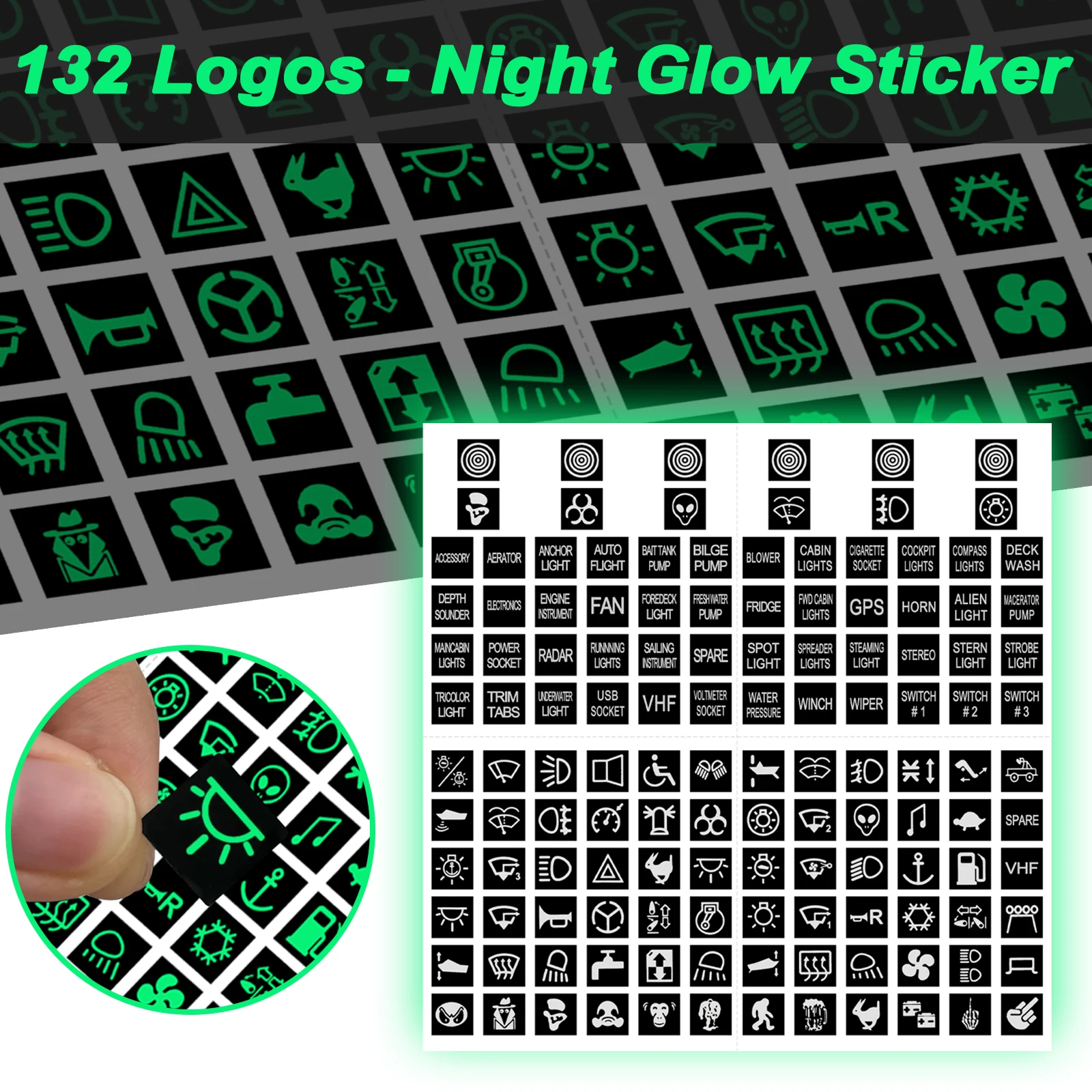 Night Glow Switch Transparent Sticker Label Decal for Car Marine Boat Truck Trailer Dashboard Console Switch Panel Clear Decals