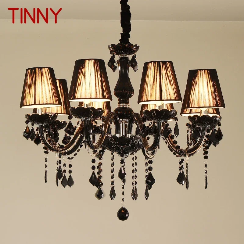 

TINNY European Style Crystal Pendant Lamp Black Candle Lamp Luxurious Living Room Restaurant Bedroom Villa Chandelier