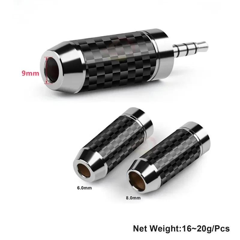 Jack 2.5/3.5/4.4mm 6.35mm powlekane rodem wtyczka gniazda słuchawkoego 9mm włókna węglowego Hifi 3.5mm przewód słuchawek złącza AUX Adapter Audio